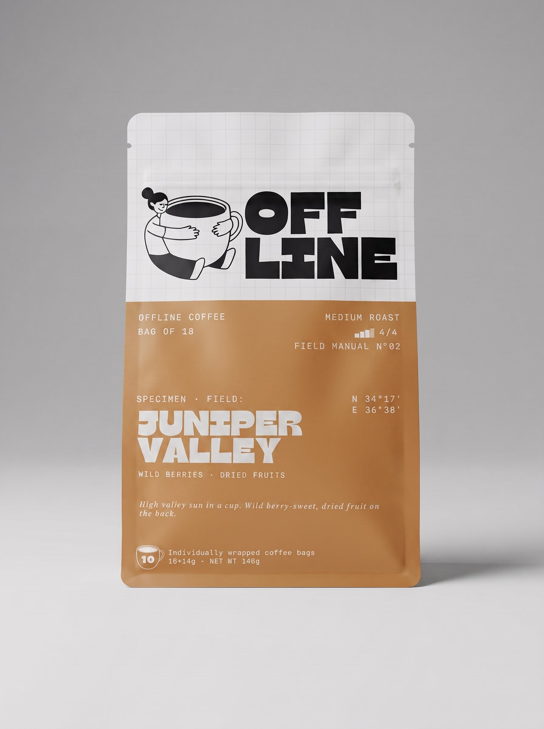 Juniper Valley medium roast coffee filter bag pouch, wild berry and dried fruit notes