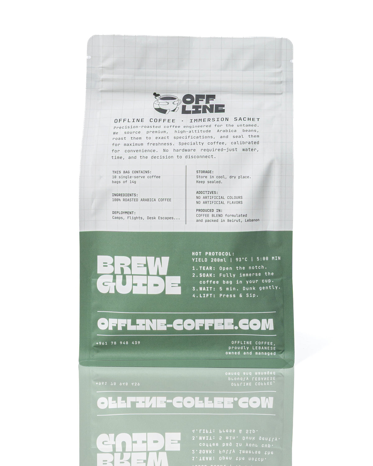 Cedar Peak coffee bag, back panel with brew guide