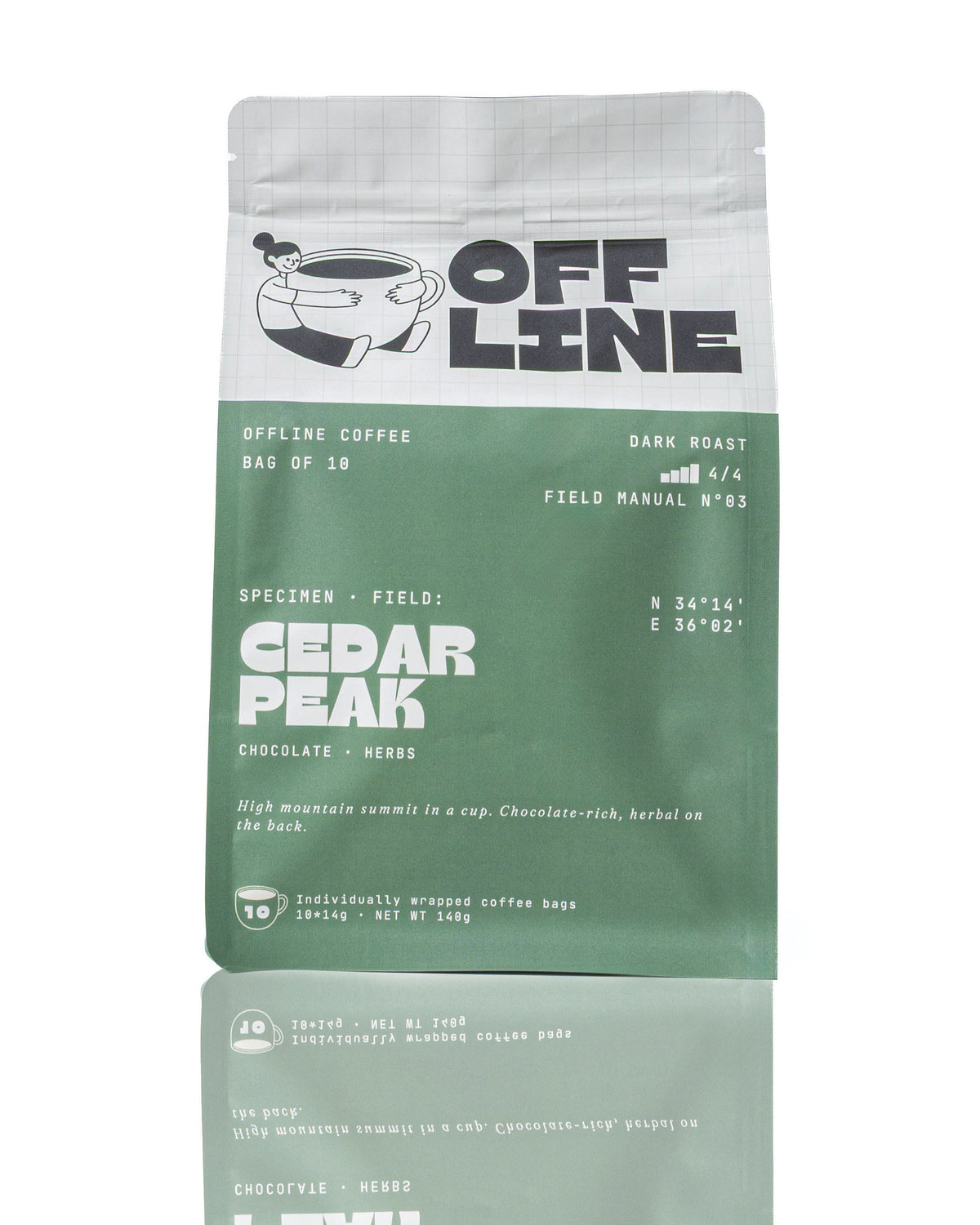 Cedar Peak coffee bag, front view