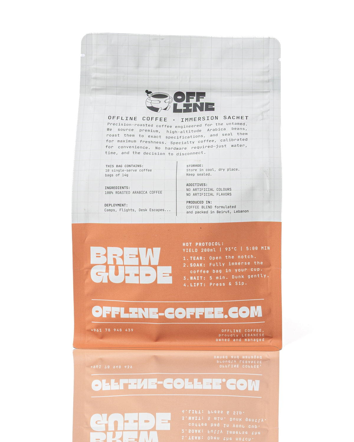 Pine Grove coffee bag, back panel with brew guide